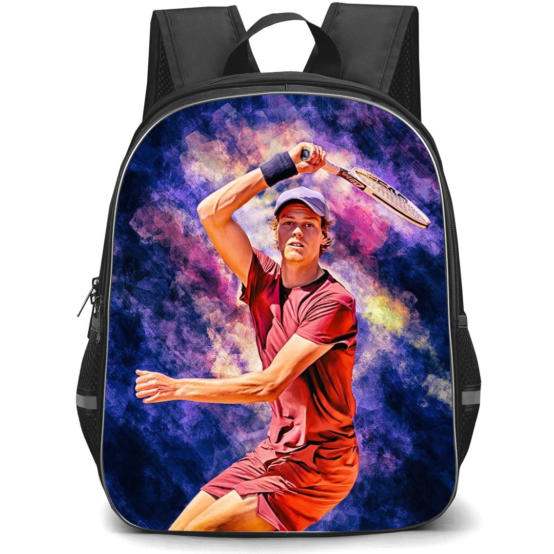 Jannik Sinner Backpack School Bag StudentPack - Jannik Sinner Striking Stance Portrait Cartoon Art