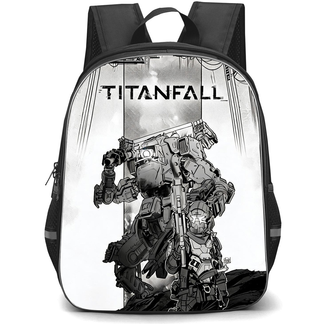 Titanfall Backpack School Bag StudentPack - Titanfall Black And White Comic Game Poster