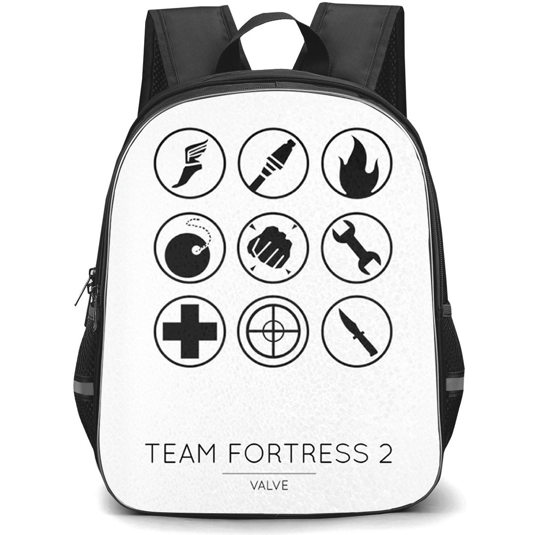 Team Fortress Backpack School Bag StudentPack - Team Fortress Characters Roles Symbol Game Poster