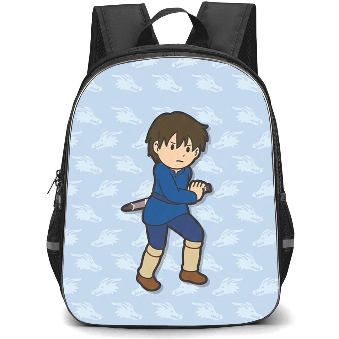 Tales of Earthsea Arren Backpack School Bag StudentPack - Arren Chibi Art On Dragon Pattern Art Background