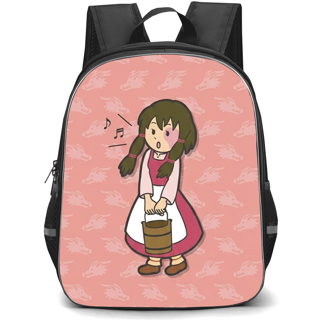 Tales of Earthsea Therru Backpack School Bag StudentPack - Therru Chibi Art On Dragon Pattern Art Background