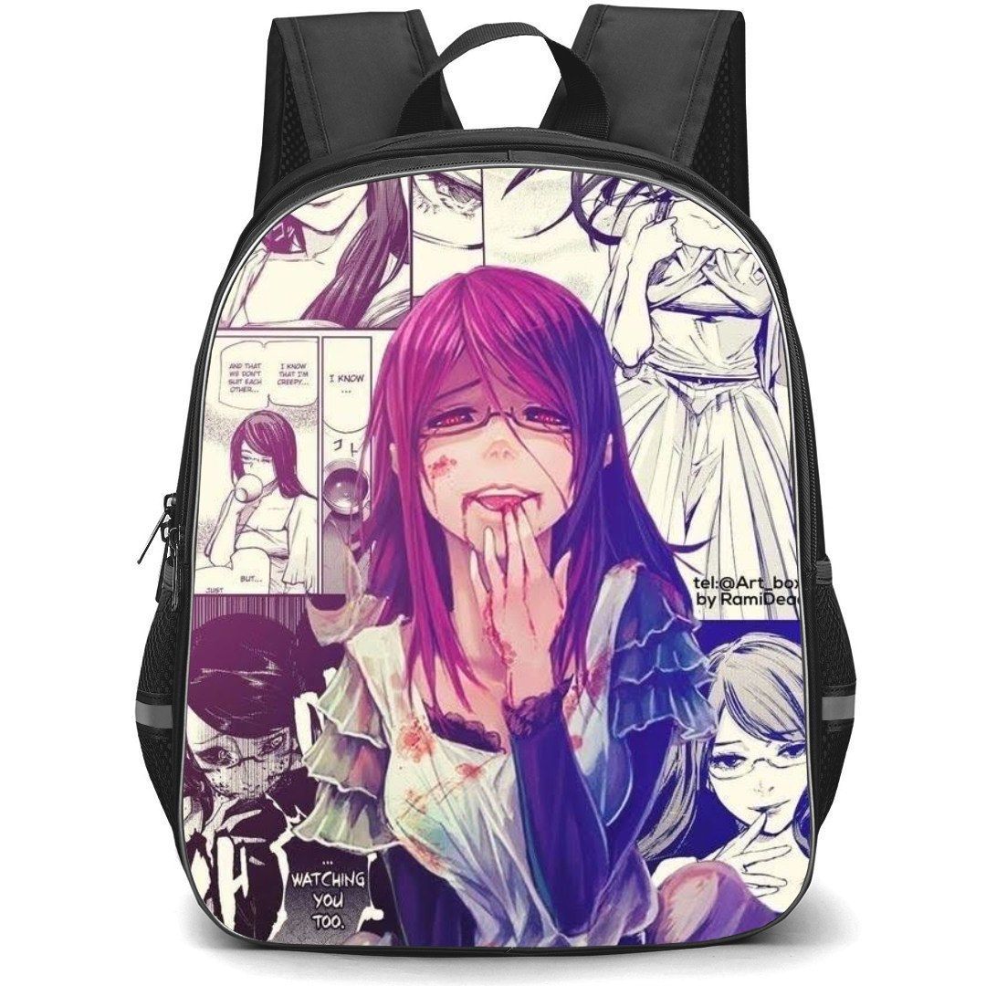 Tokyo Ghoul Rize Kamishiro Backpack StudentPack - Rize Kamishiro Blood Grey Comic Background