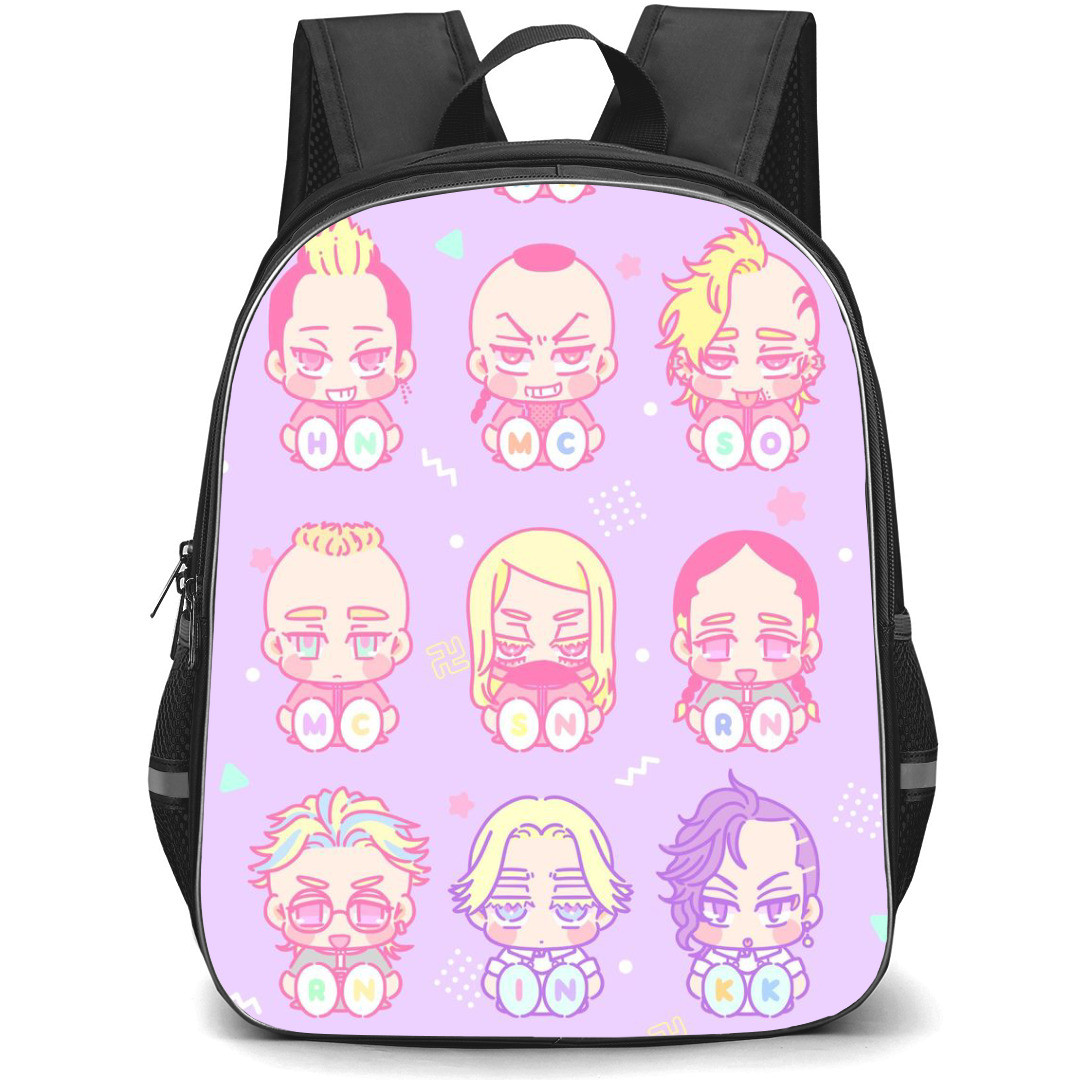 Tokyo Revengers Backpack StudentPack - Characters Chibi In Pink Background