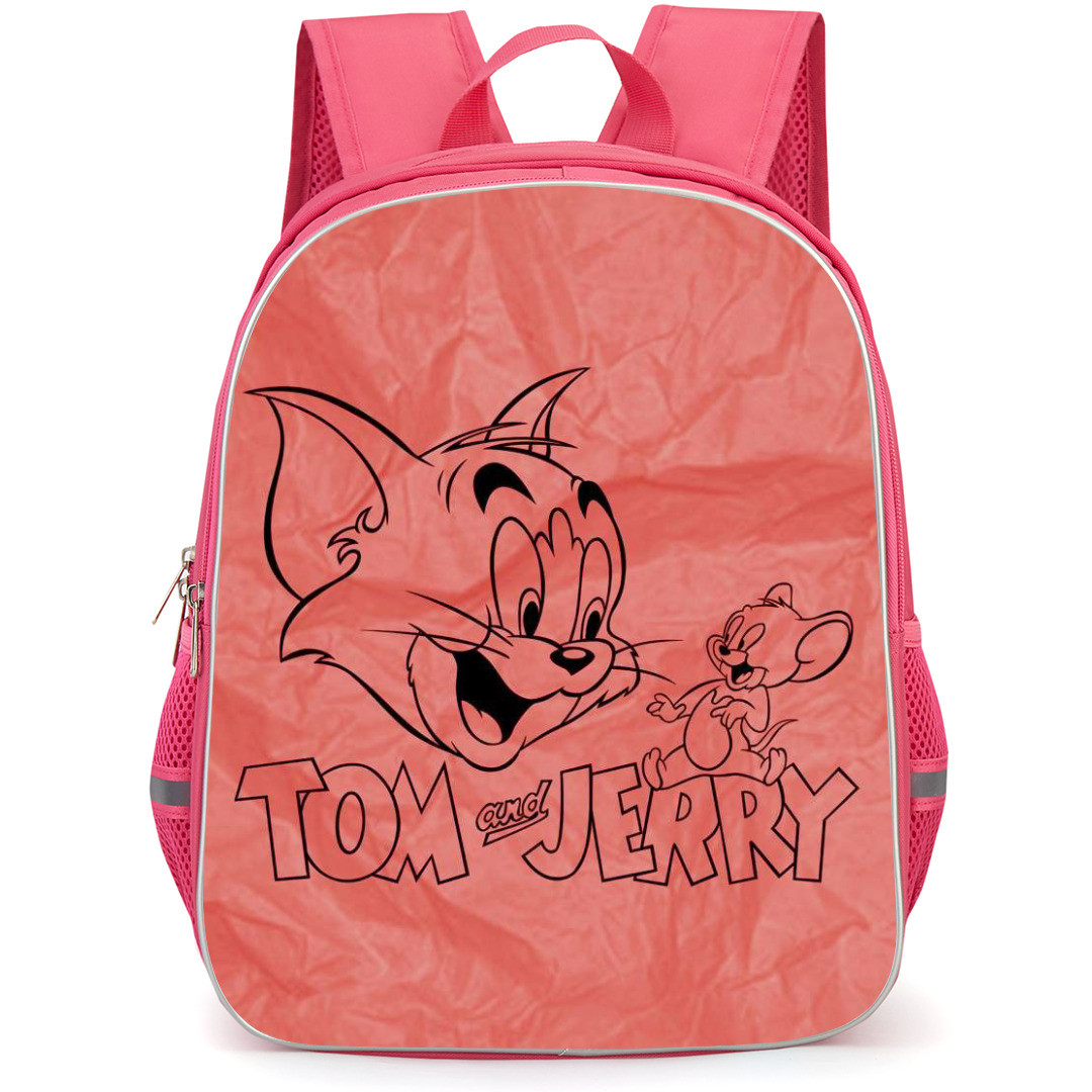 Tom and Jerry Backpack StudentPack - Tom and Jerry Cartoon Art Pink Paper Background