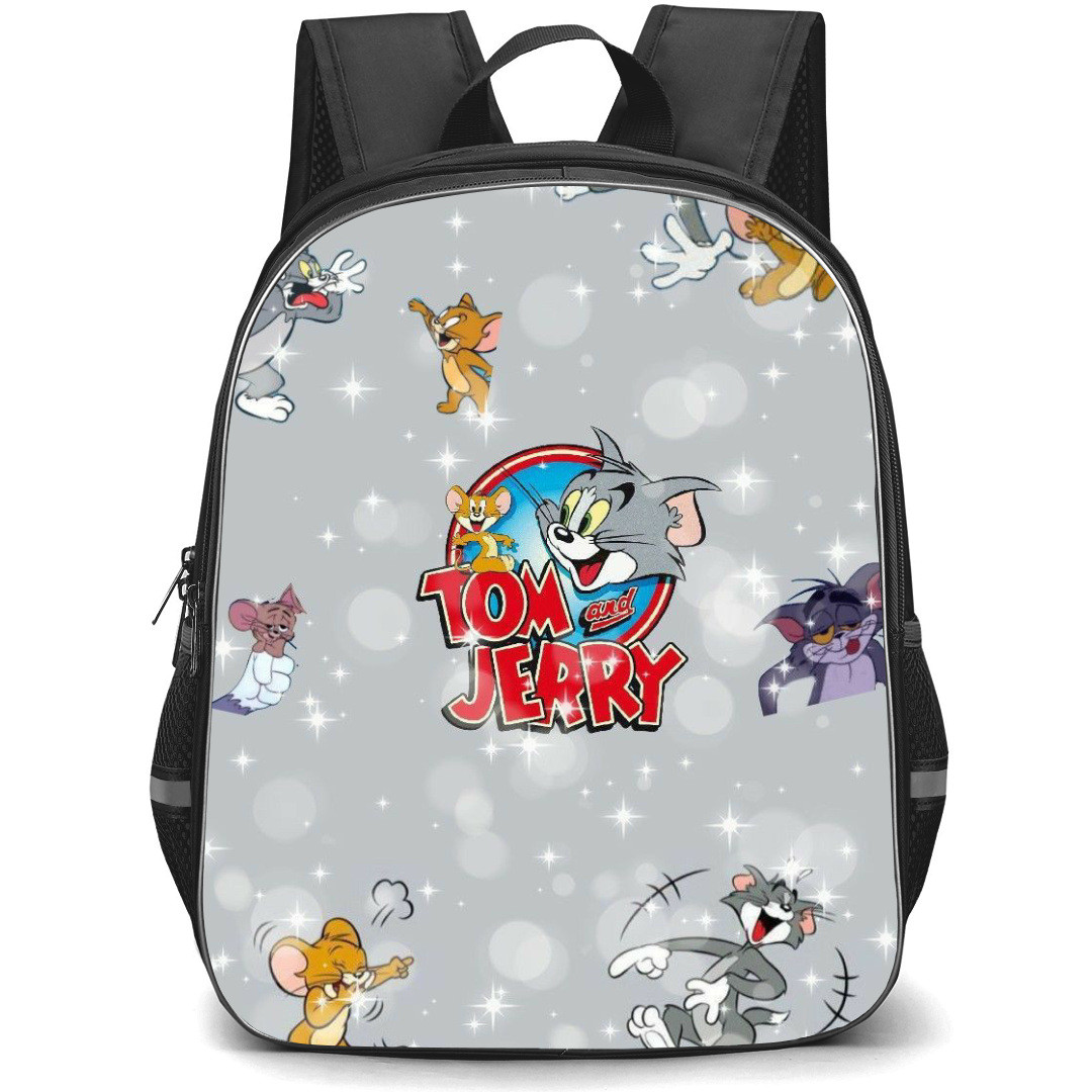 Tom and Jerry Backpack StudentPack - Tom and Jerry Cartoon Scenes Sparkles Gray Background