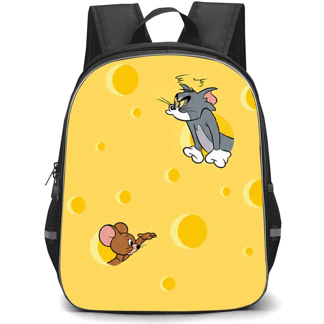 Tom And Jerry Backpack School Bag StudentPack - Tom And Jerry Cheese Chase Minimalist Cartoon Poster