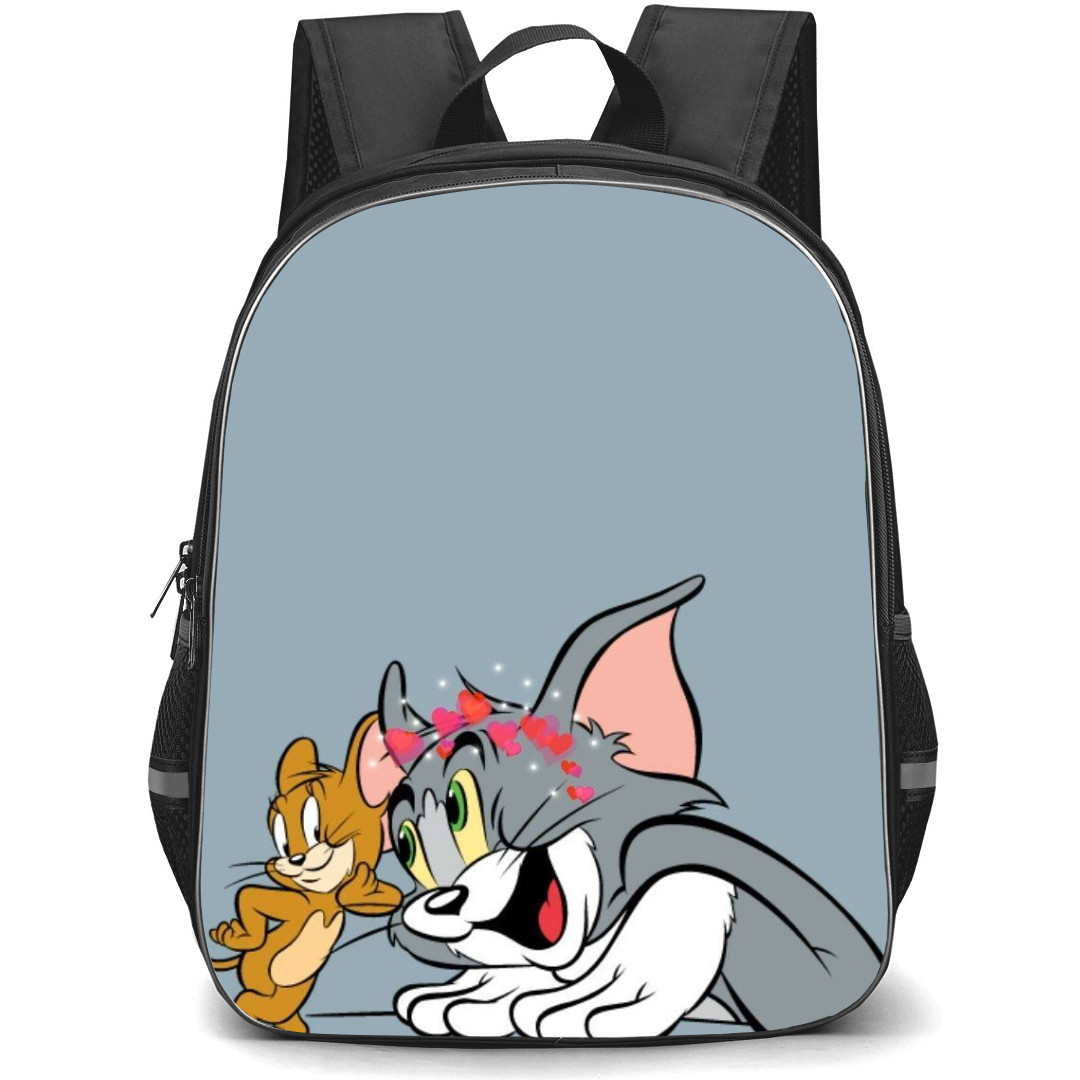 Tom and Jerry Backpack StudentPack - Tom and Jerry Hearts On Head Gray Background