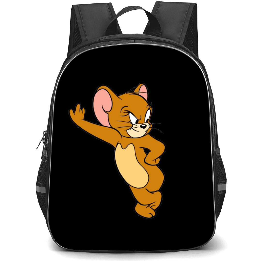 Tom and Jerry Jerry Backpack StudentPack - Jerry Grumpy Standing Hands on the Wall Black Background
