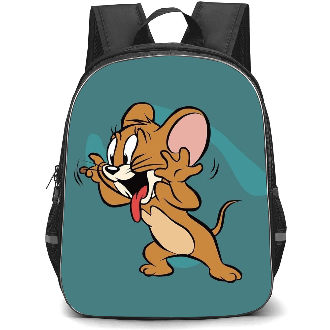 Tom and Jerry Jerry Backpack StudentPack - Jerry Silly Face Tongue Out Blue Green Background