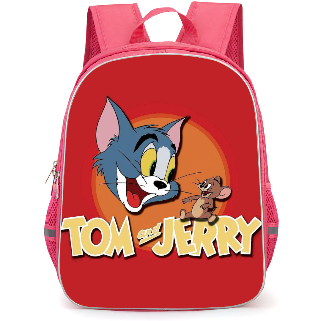 Tom and Jerry Backpack StudentPack - Tom and Jerry Laughing Faces Red Background