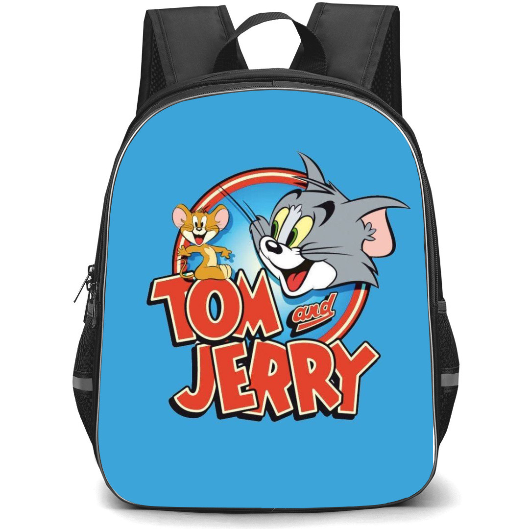 Tom and Jerry Backpack StudentPack - Tom and Jerry Logo Faces in Blue Circle Background