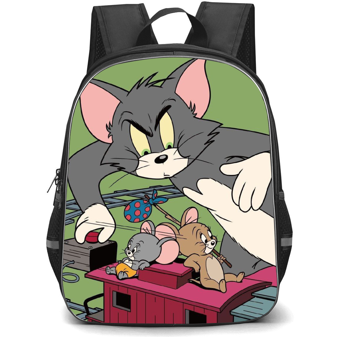 Tom and Jerry Backpack StudentPack - Tom and Jerry Playing In Train Sage Background