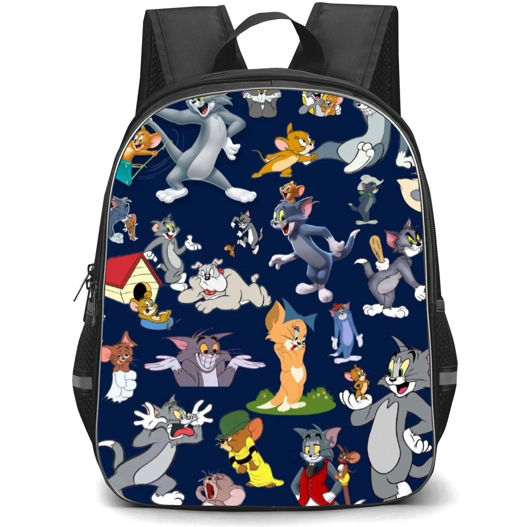 Tom and Jerry Backpack StudentPack - Tom and Jerry Poses Collage Navy Blue Background