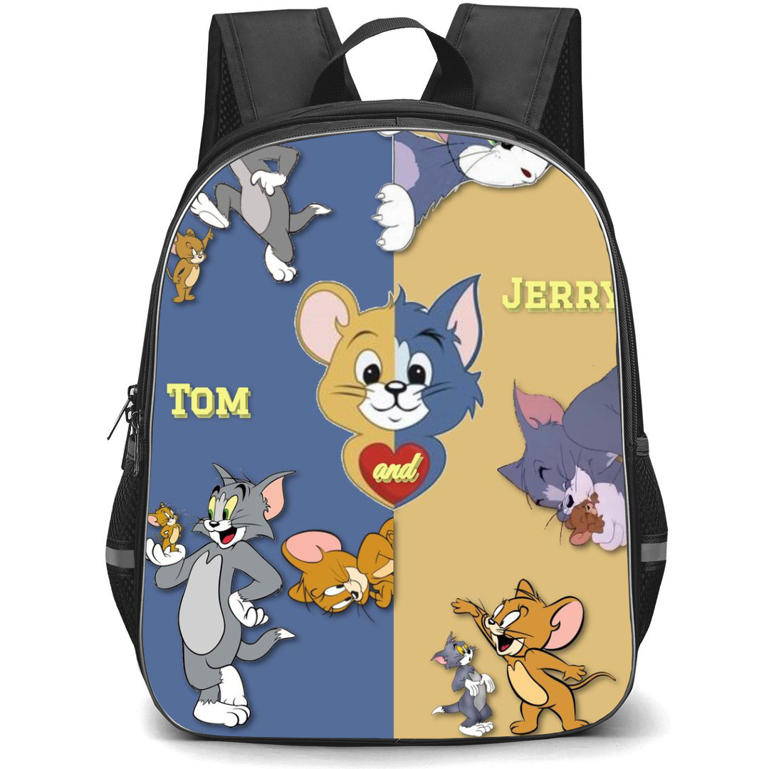 Tom and Jerry Backpack StudentPack - Tom and Jerry Poses Portrait Gray Yellow Background