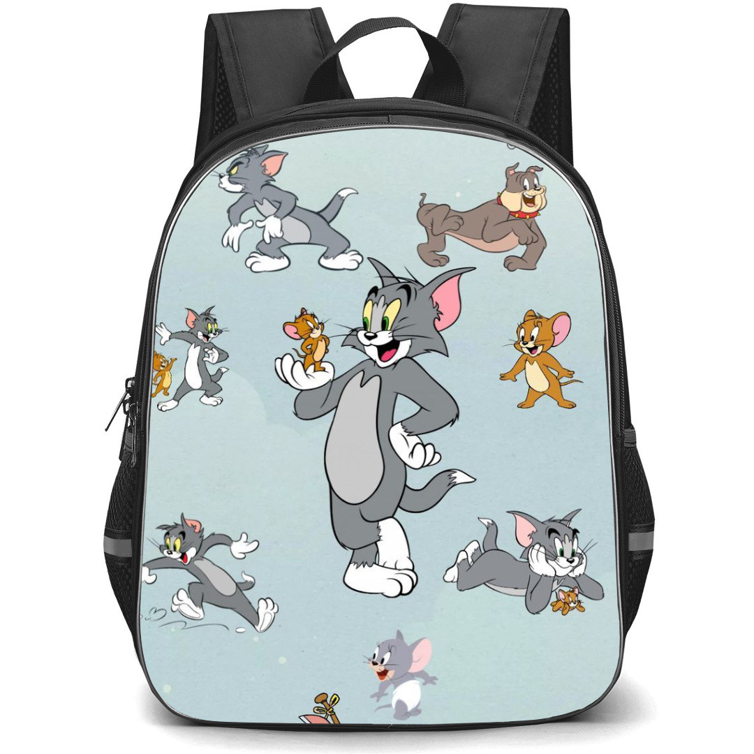 Tom and Jerry Backpack StudentPack - Tom and Jerry Spike Bulldog Cartoon Scenes Gray Background