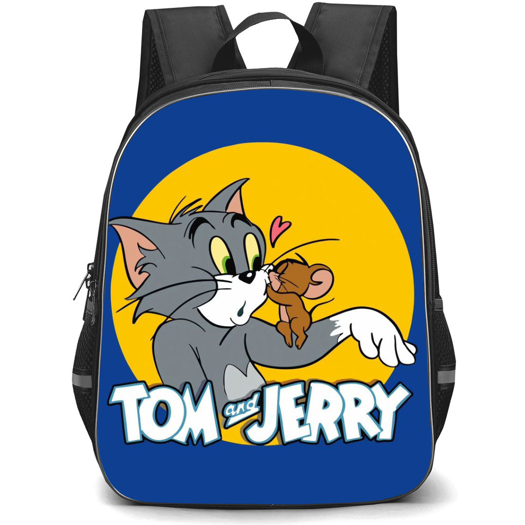 Tom and Jerry Backpack StudentPack - Tom and Jerry Surprised Kiss Yellow Blue Background
