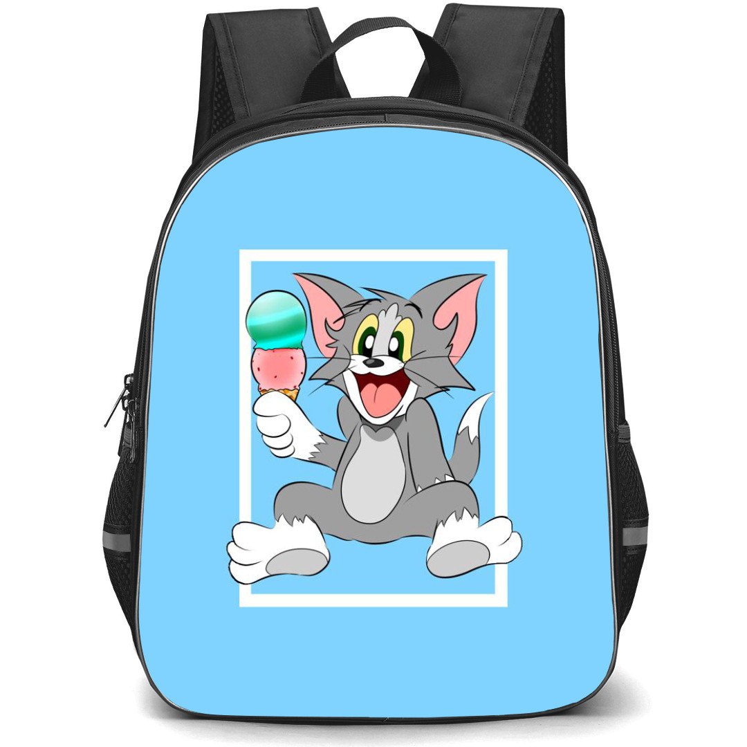 Tom and Jerry Tom Backpack StudentPack - Tom Happy Holding Ice Cream Light Blue Background