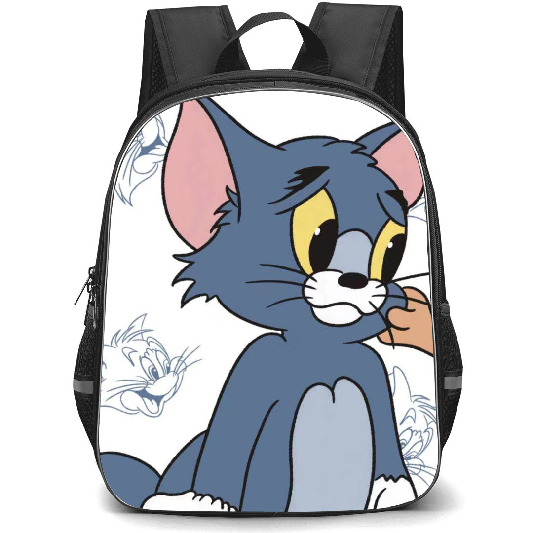 Tom and Jerry Tom Backpack StudentPack - Tom Pleading Face Line Art Background