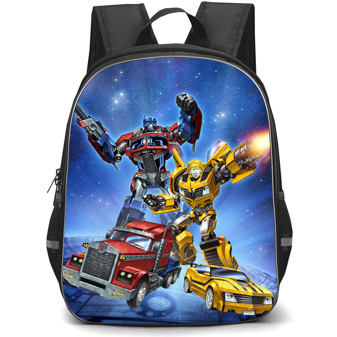 Transformers Backpack StudentPack - Optimus Prime And Bumblebee Transforming