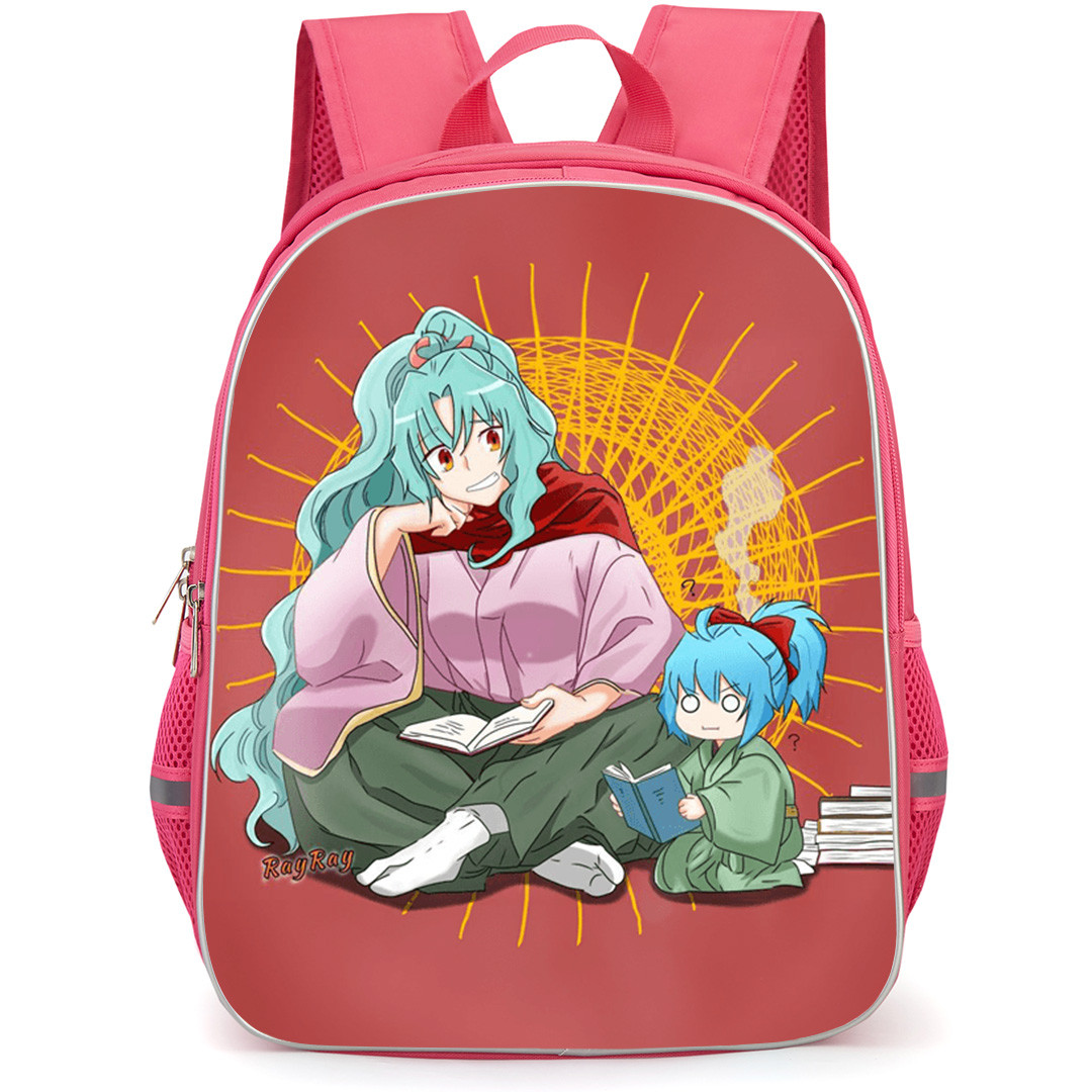 Tsukimichi Moonlit Fantasy Tomoe Backpack School Bag StudentPack - Tomoe And Chibi Version of Herself Sitting Together Art