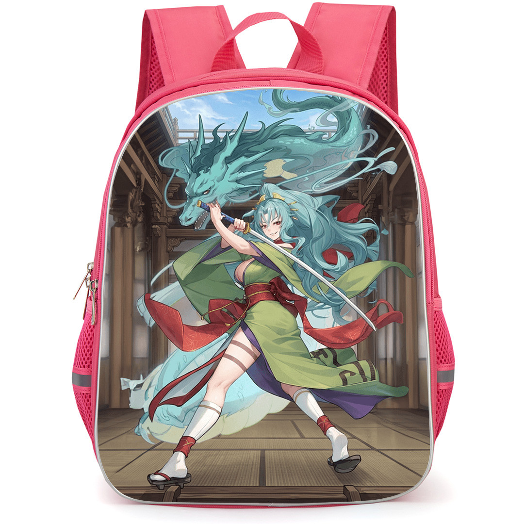 Tsukimichi Moonlit Fantasy Tomoe Backpack School Bag StudentPack - Tomoe with Her Dragon In Background Poster