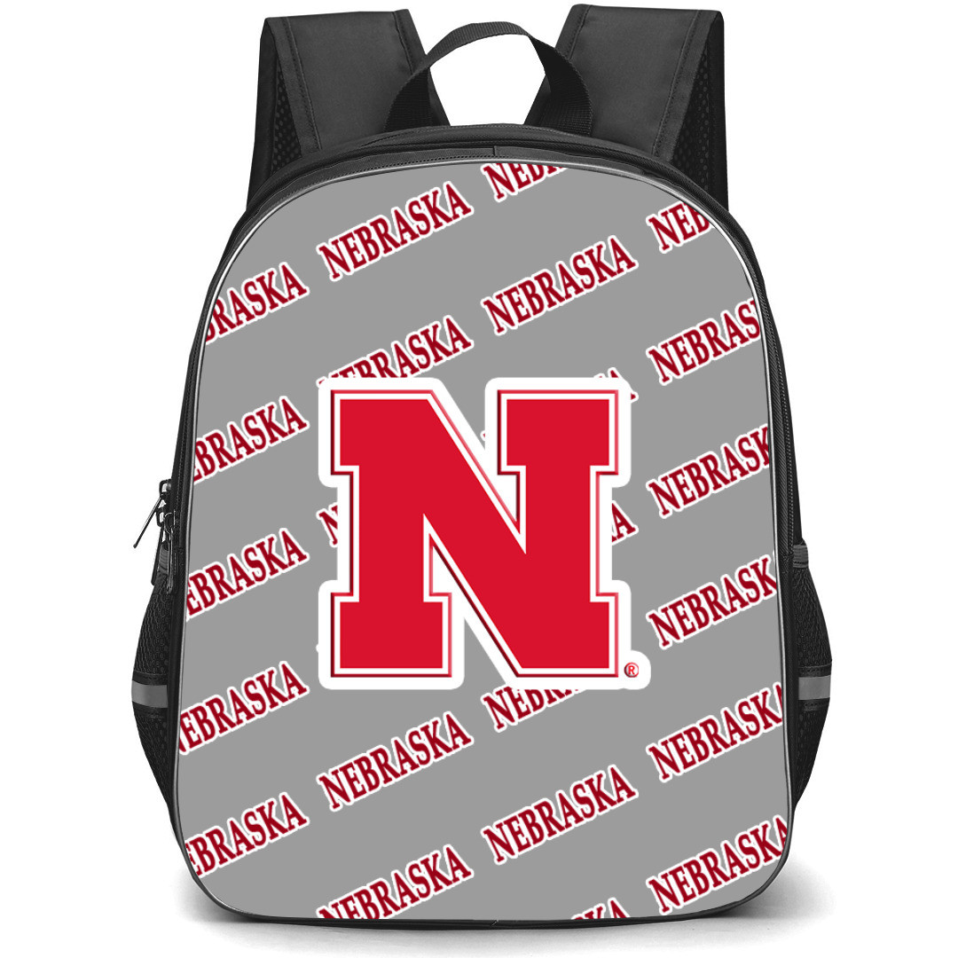 Nebraska Cornhuskers Backpack StudentPack - Nebraska Cornhuskers College Football Medley Monogram Wordmark