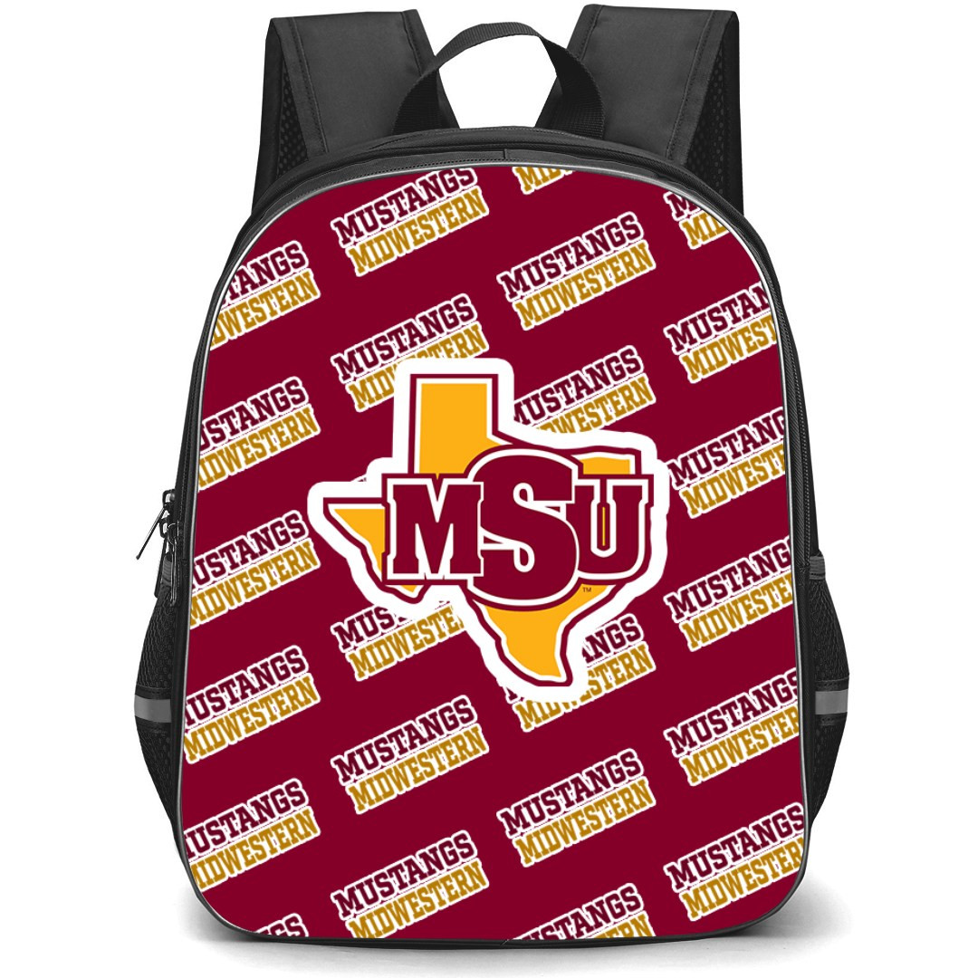 Midwestern State University Mustangs Backpack StudentPack - Midwestern State University Mustangs College Football Medley Monogram Wordmark