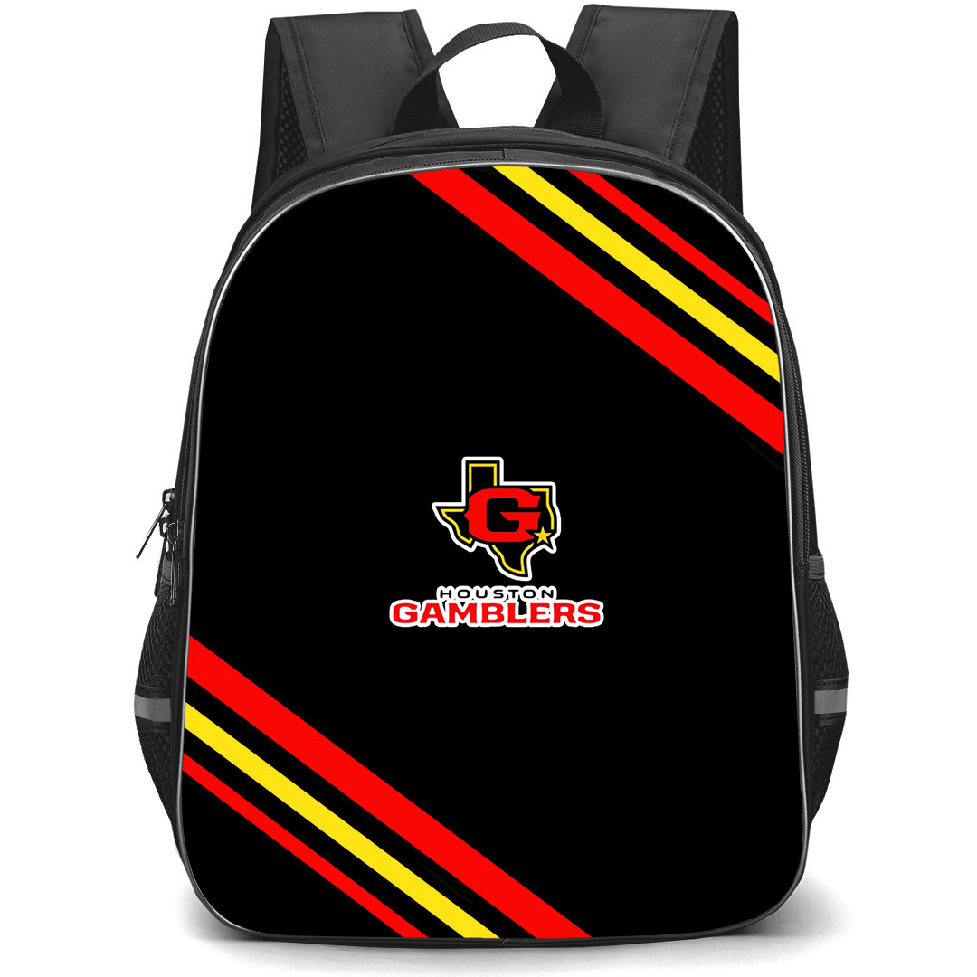 Houston Gamblers Backpack School Bag StudentPack - Houston Gamblers Large Logo With Stripe