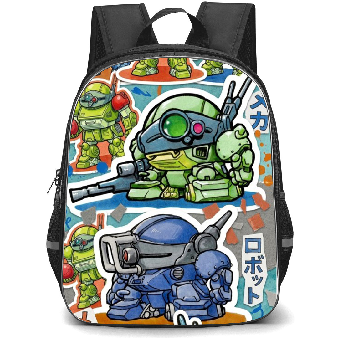 Armored Trooper VOTOMS ATM 09 ST Scopedog Backpack School Bag StudentPack - ATM 09 ST Scopedog Chibi Cartoon Art Sticker Collage Poster