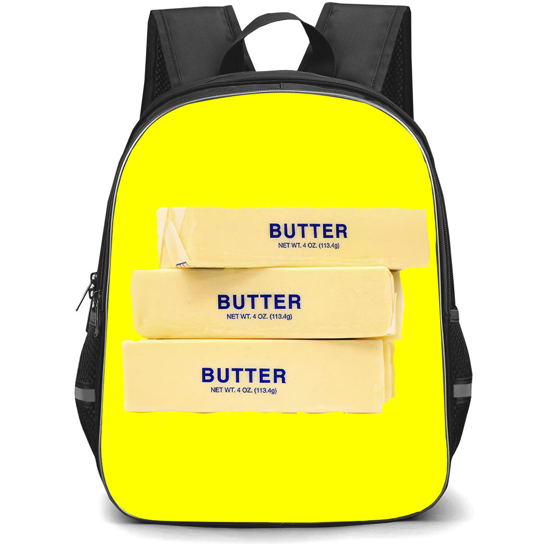 Butter Squishy Backpack School Bag StudentPack - Butter Squishy Triple Butter Sticks On Yellow Background