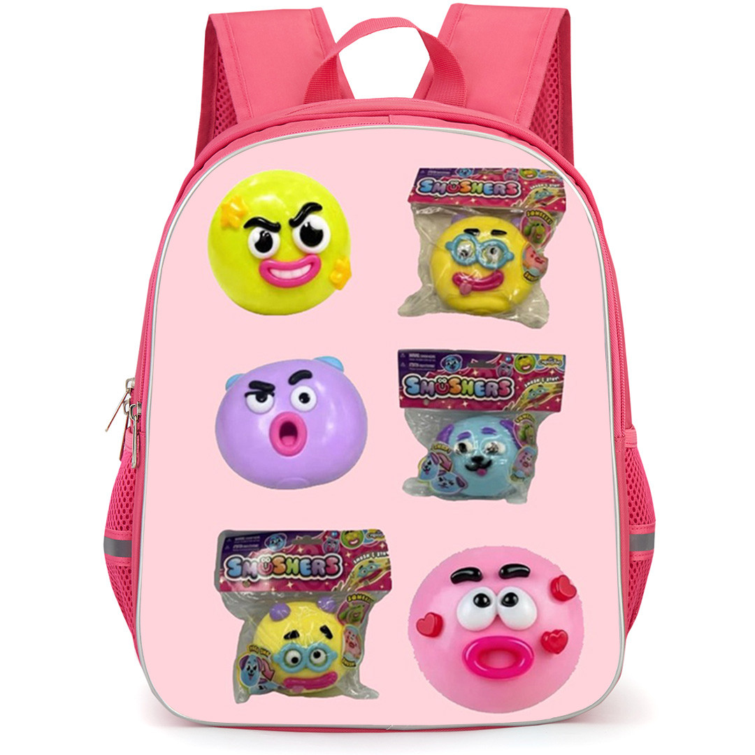 Smushers Backpack School Bag StudentPack - Smushers Kawaii Stress Ball Characters On Pink Background