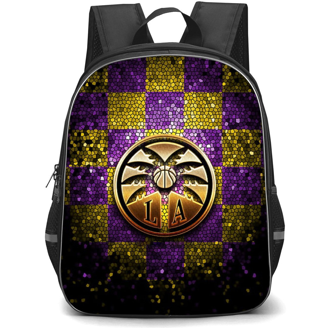WNBA Los Angeles Sparks Backpack StudentPack - Los Angeles Sparks Golden Logo On Glitter Background