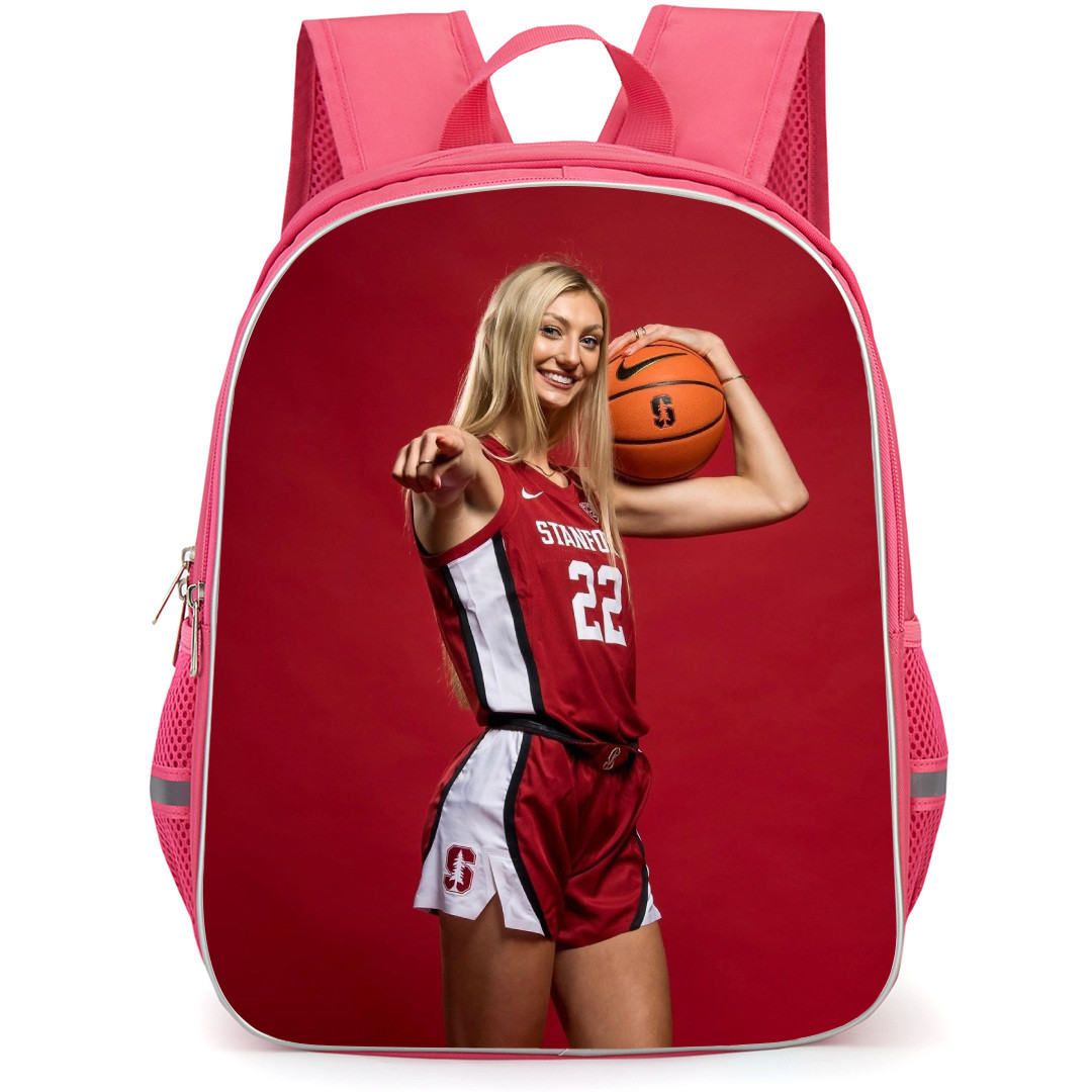 WNBA Cameron Brink Backpack StudentPack - Cameron Brink Holding Basketball On Red Background