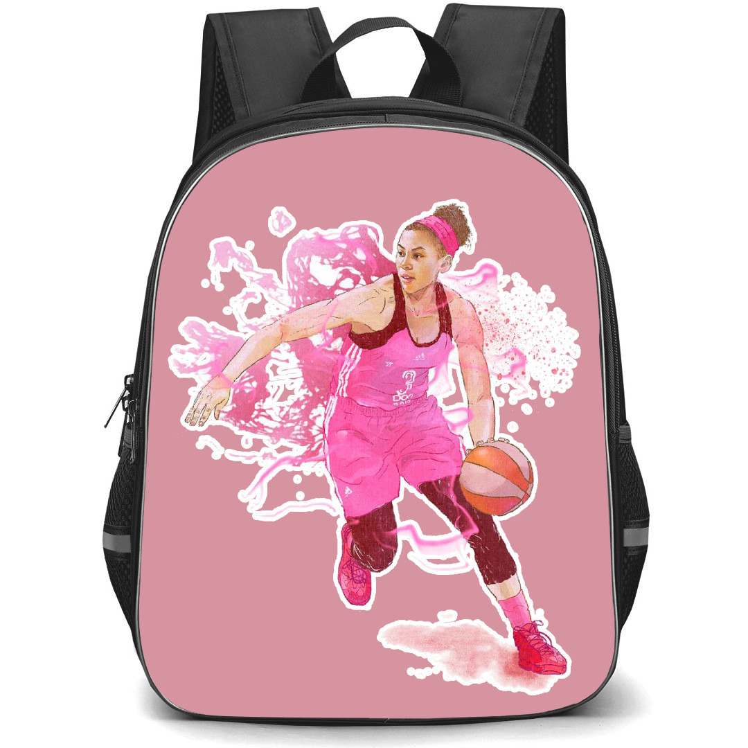 WNBA Candace Parker Backpack StudentPack - Candace Parker Dribbling Pink Painting On White Background