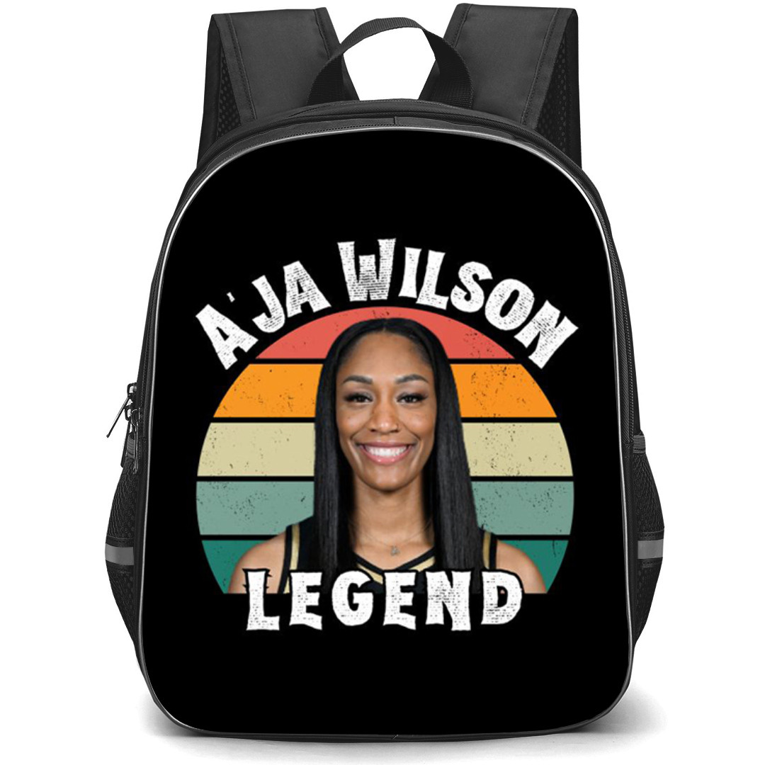 WNBA Aja Wilson Backpack StudentPack - Aja Wilson Legend Smiling Portrait On Retro Background
