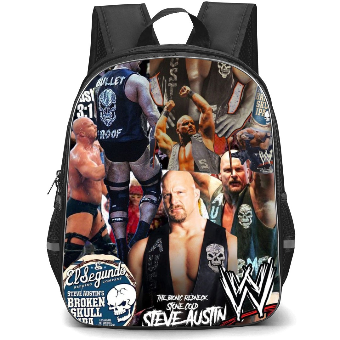 WWE Stone Cold Steve Austin Backpack StudentPack - Stone Cold Steve Austin Skull Ranch Collage