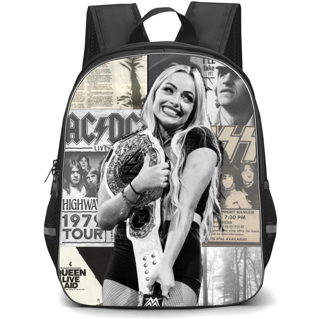 WWE Liv Morgan Backpack StudentPack - WWE Liv Morgan Holding Title Belts On Paper Background Grayscale Poster