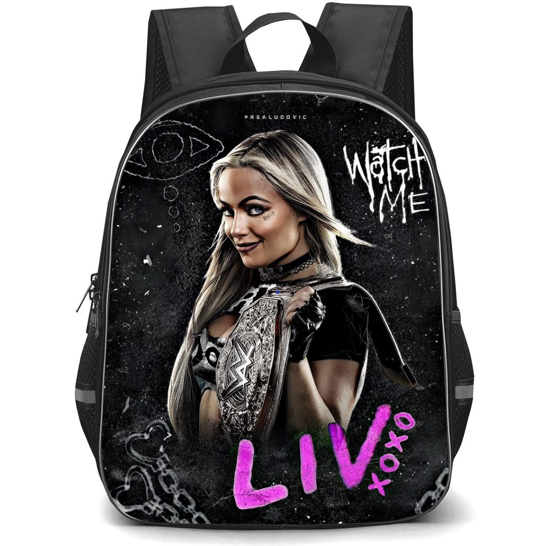 WWE Liv Morgan Backpack StudentPack - WWE Liv Morgan Side Portrait With Title Belts Fan Art Poster