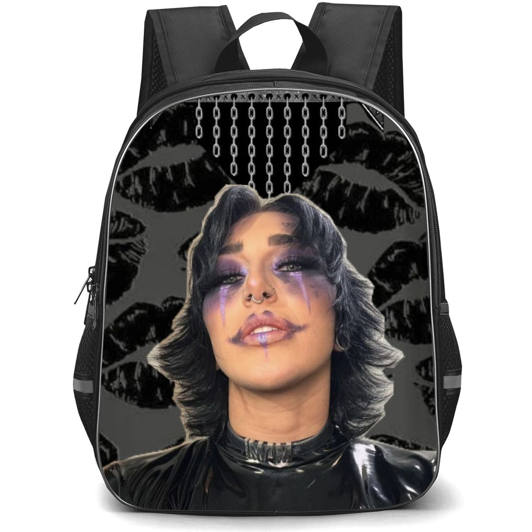 Rhea Ripley Backpack StudentPack - Rhea Ripley With Joker Makeup On Black Lip Logo Pattern Art Background