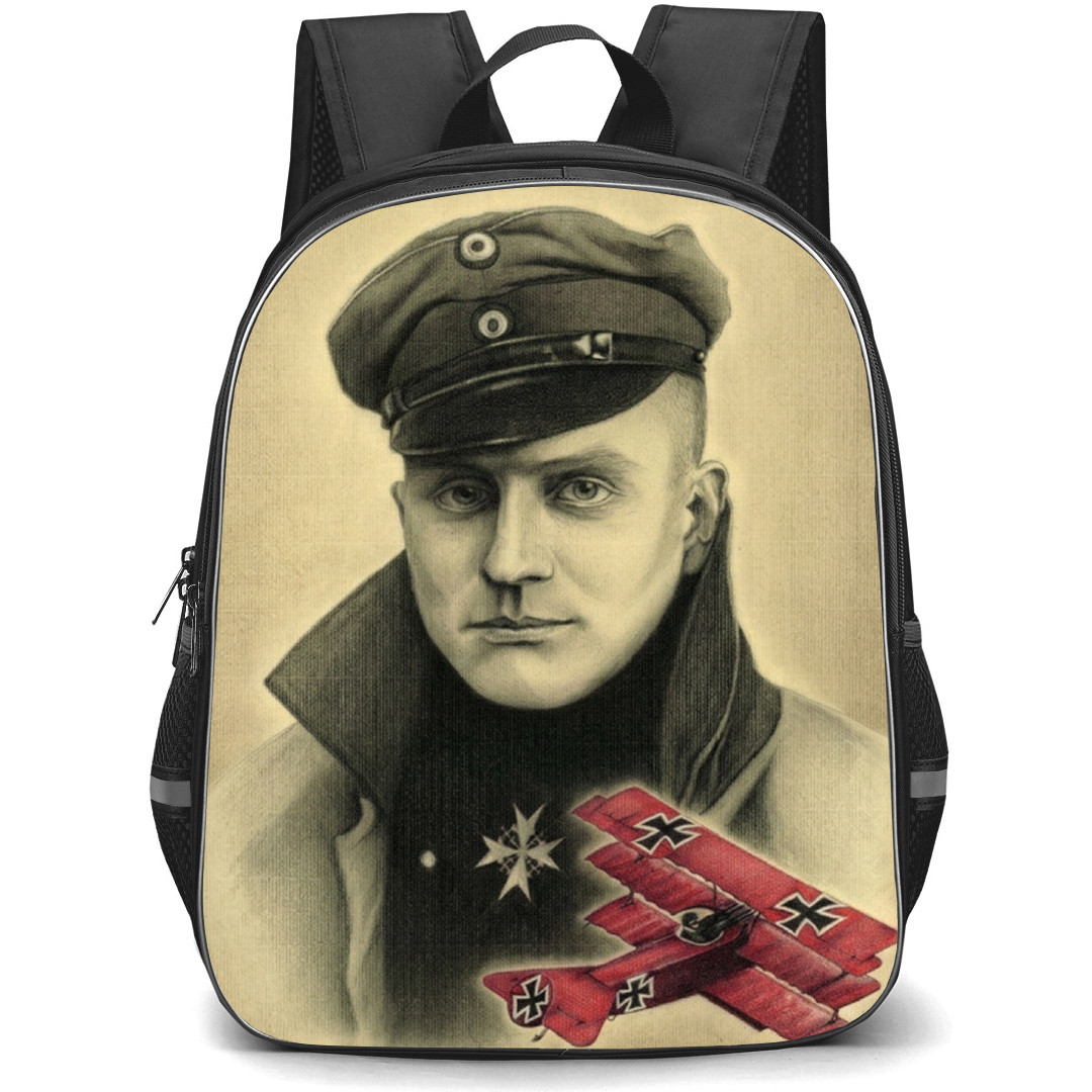 World War 1 Red Baron Flying Aces Backpack School Bag StudentPack - Red Baron Vintage Plane Portrait