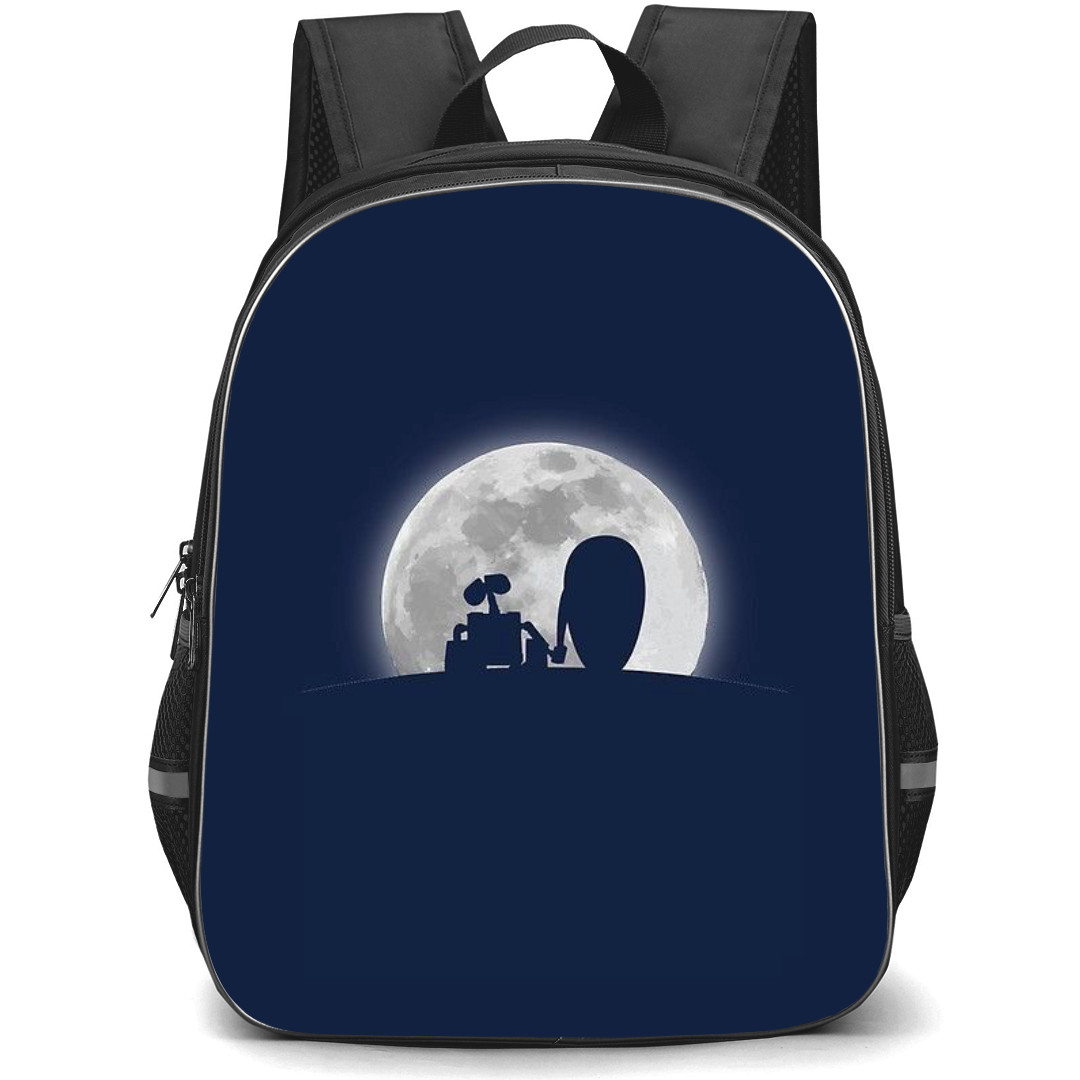 Wall E Backpack StudentPack - Wall E Eve And Wall E Watching Moon Silhouette On Blue Background