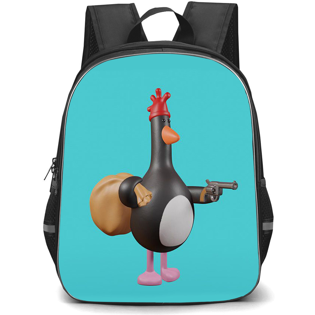 Wallace and Gromit Backpack StudentPack - Wallace and Gromit Penguin Holding Pistol And Bag On Blue Background
