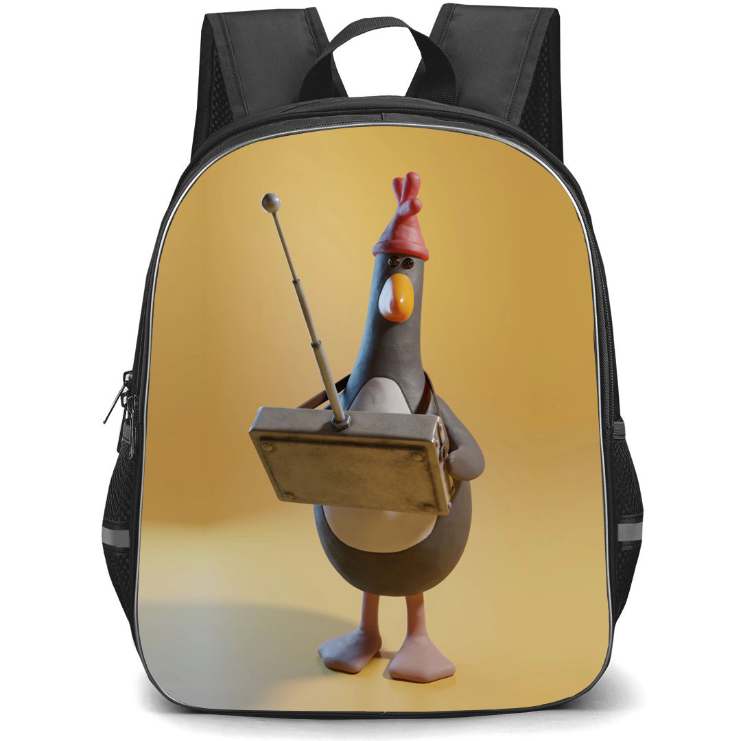 Wallace and Gromit Backpack StudentPack - Wallace and Gromit Penguin Holding Radio And Standing On Yellow Background