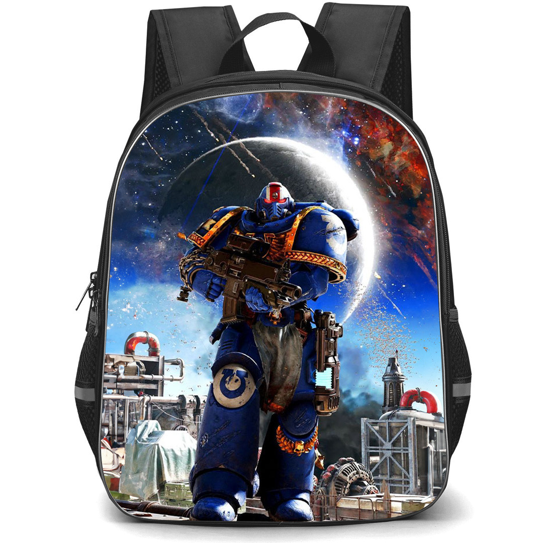 Warhammer 40K Space Marines Backpack School Bag StudentPack - Spacemarine Stands On Galaxy Background