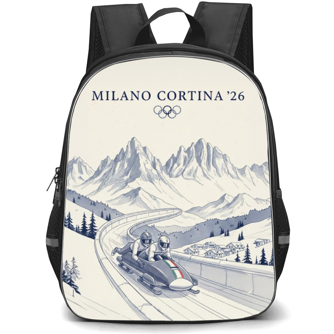 2026 Winter Olympic Milano Cortina Backpack School Bag StudentPack - Retro Bobsleigh Poster