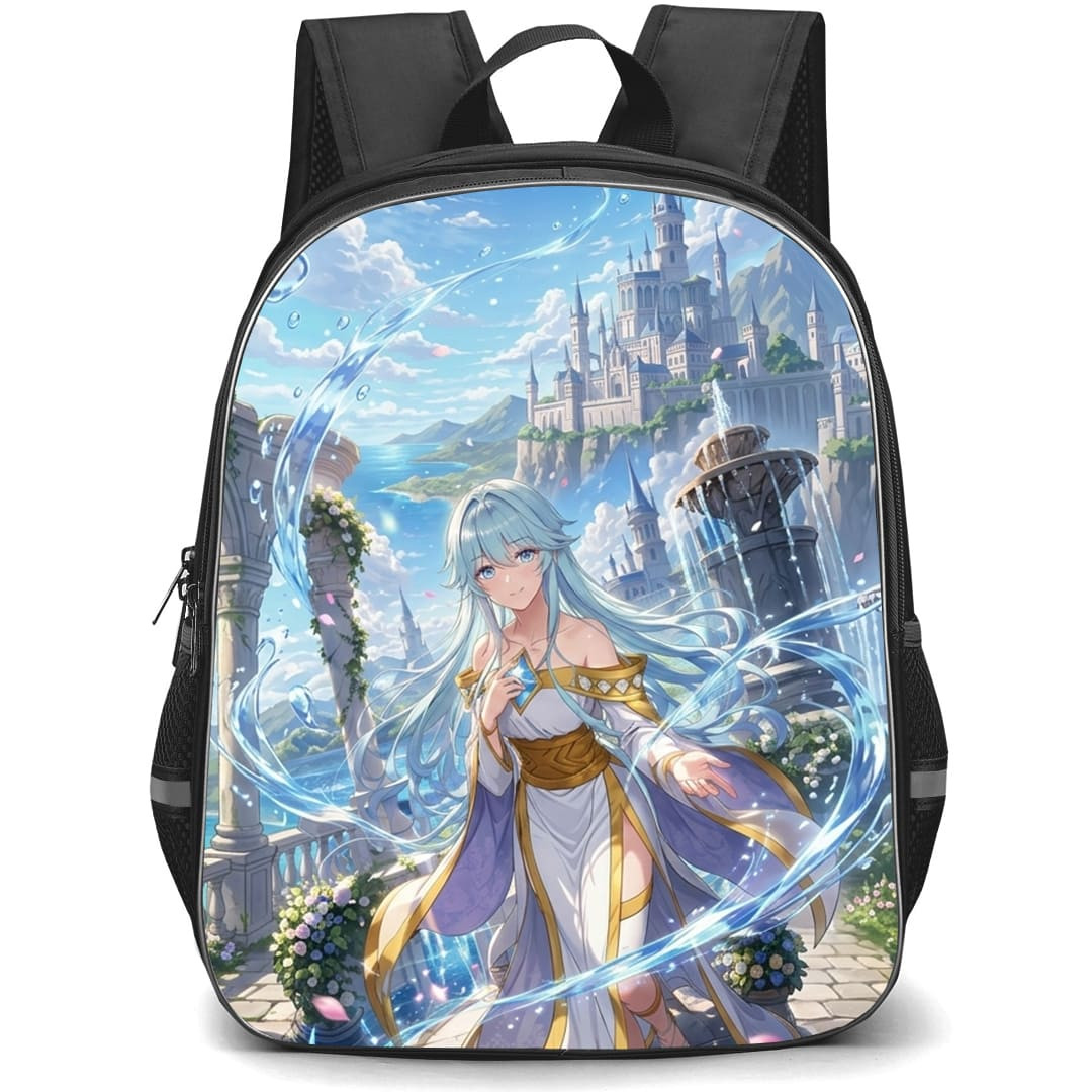 Wistoria Wand And Sword Elfaria Albis Serfort Backpack School Bag StudentPack - Elfaria Albis Serfort Heavenly Water Magic Castle Scene Poster