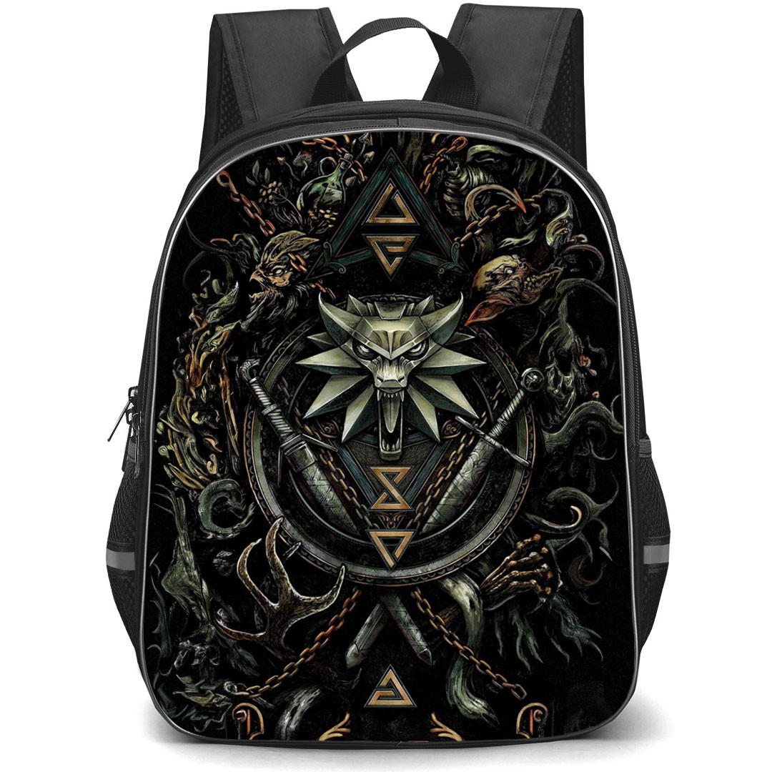 The Witcher Backpack StudentPack - Witcher Logos On Black Background