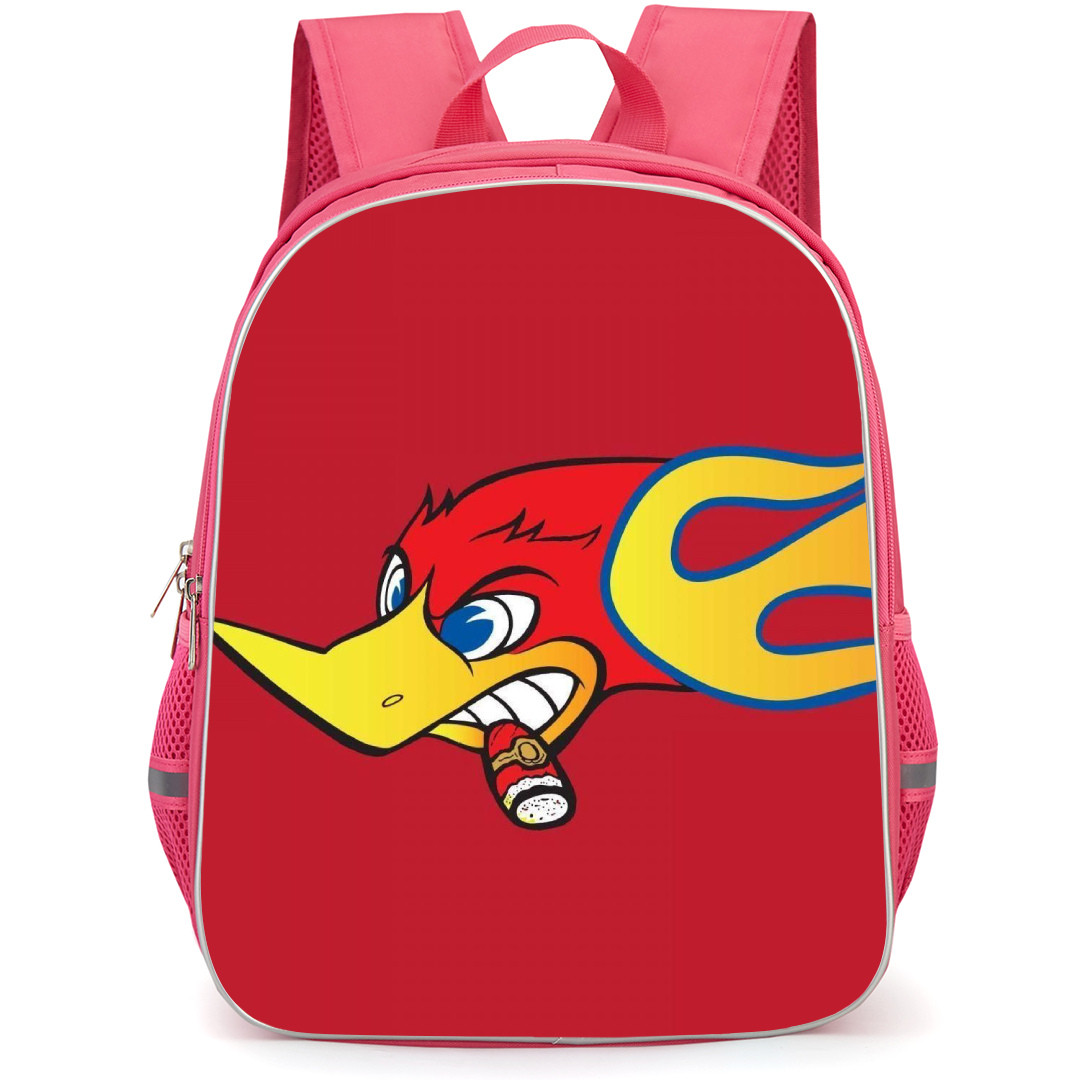 Woody Woodpecker Backpack StudentPack - Woody Woodpecker Cigar Flaming Head Red Background