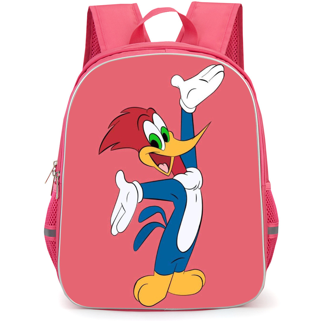 Woody Woodpecker Backpack StudentPack - Woody Woodpecker Happy Face Arms Open Pink Background