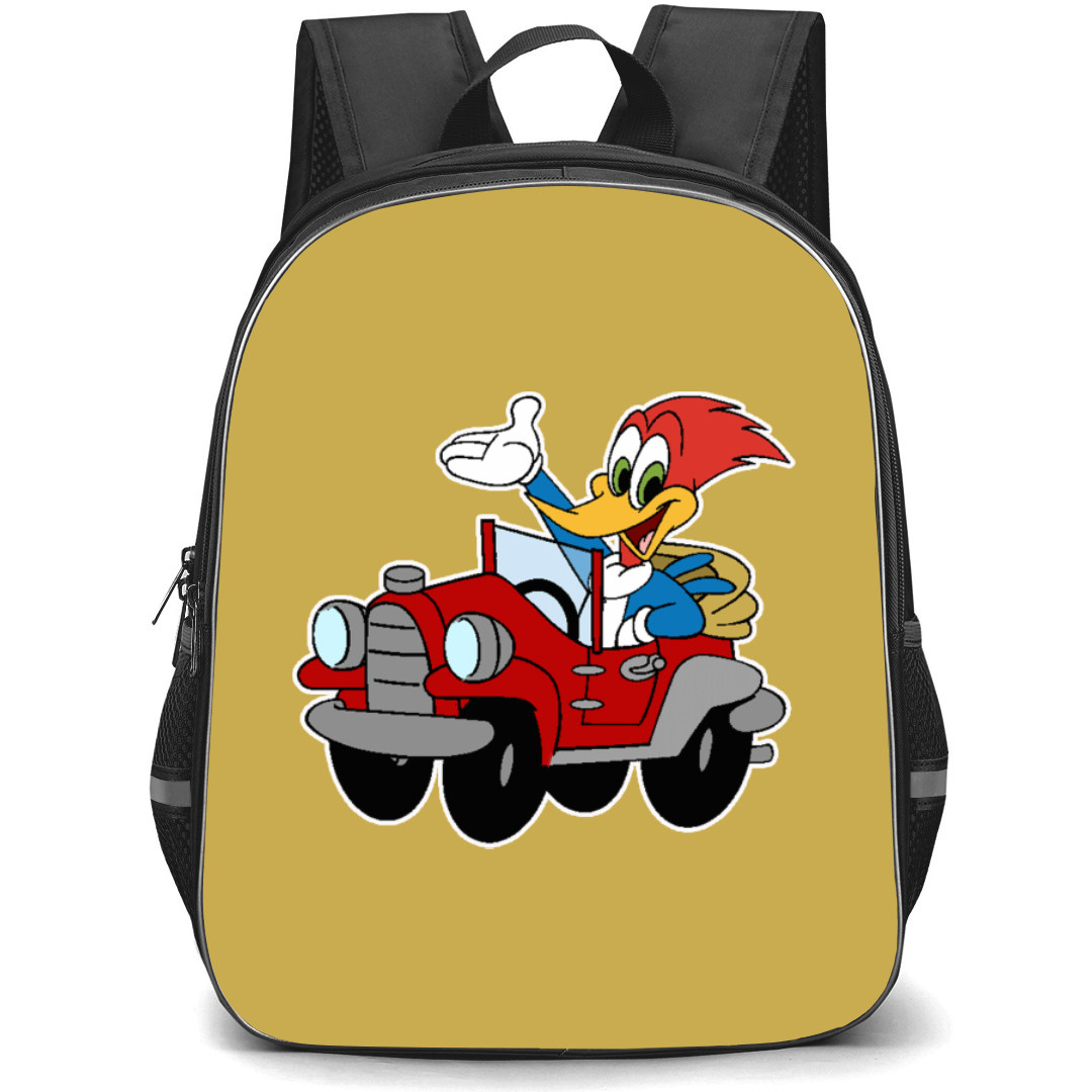 Woody Woodpecker Backpack StudentPack - Woody Woodpecker Riding Red Car Cartoon
